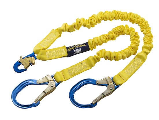 DBI-SALA 1244409 ShockWave 2 100% Tie-Off Shock Absorbing Lanyard with  Elastic Web, Snap Hook, and Aluminum Rebar Hooks