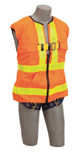 DBI-SALA 1107403 DeltaVest Hi-Vis Reflective Workvest Harness with Reflective orange workvest harness, back D-ring, tongue buckle leg straps (Small)