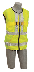 DBI-SALA 1107421 DeltaVestHi-Vis Reflective Workvest Harness with Reflective yellow workvest harness, back D-ring, tongue buckle leg straps (X-Large)